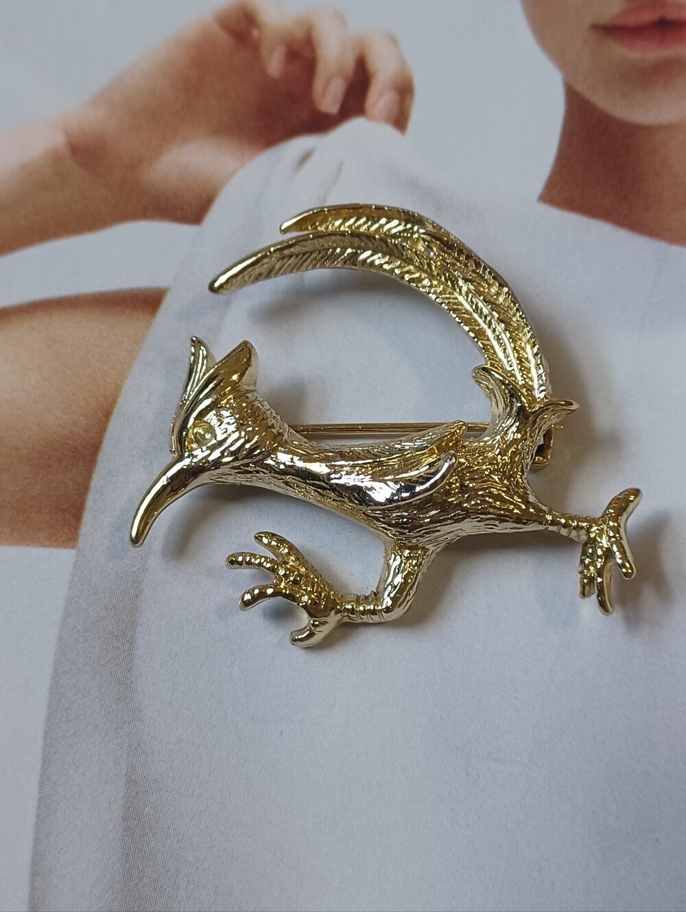 Vintage Gerry’s Signed Gold Roadrunner Bird Brooch Pin Mid Century ✨️
